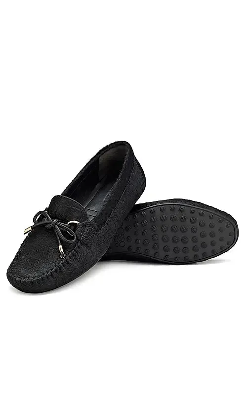 Black Moccasins With Bow Detail