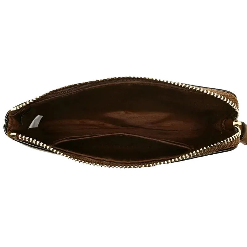 Coach Corner Zip Wristlet In Signature Canvas Khaki/Saddle