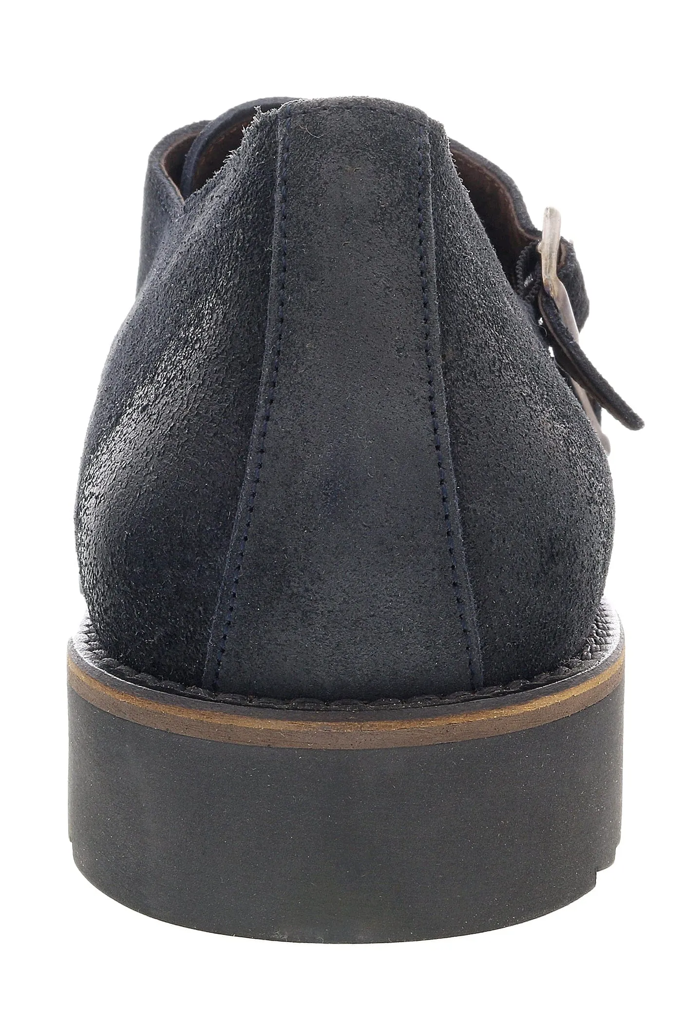 DANIELA FARGION Black Leather Suede Double Monk Distressed Strap Shoes-