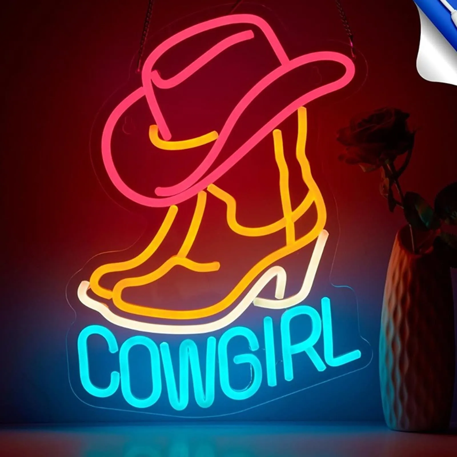 Fun Vivid Bright Quality Cowgirl Boots & Hat LED Night Light Room Wall Decor