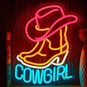 Fun Vivid Bright Quality Cowgirl Boots & Hat LED Night Light Room Wall Decor