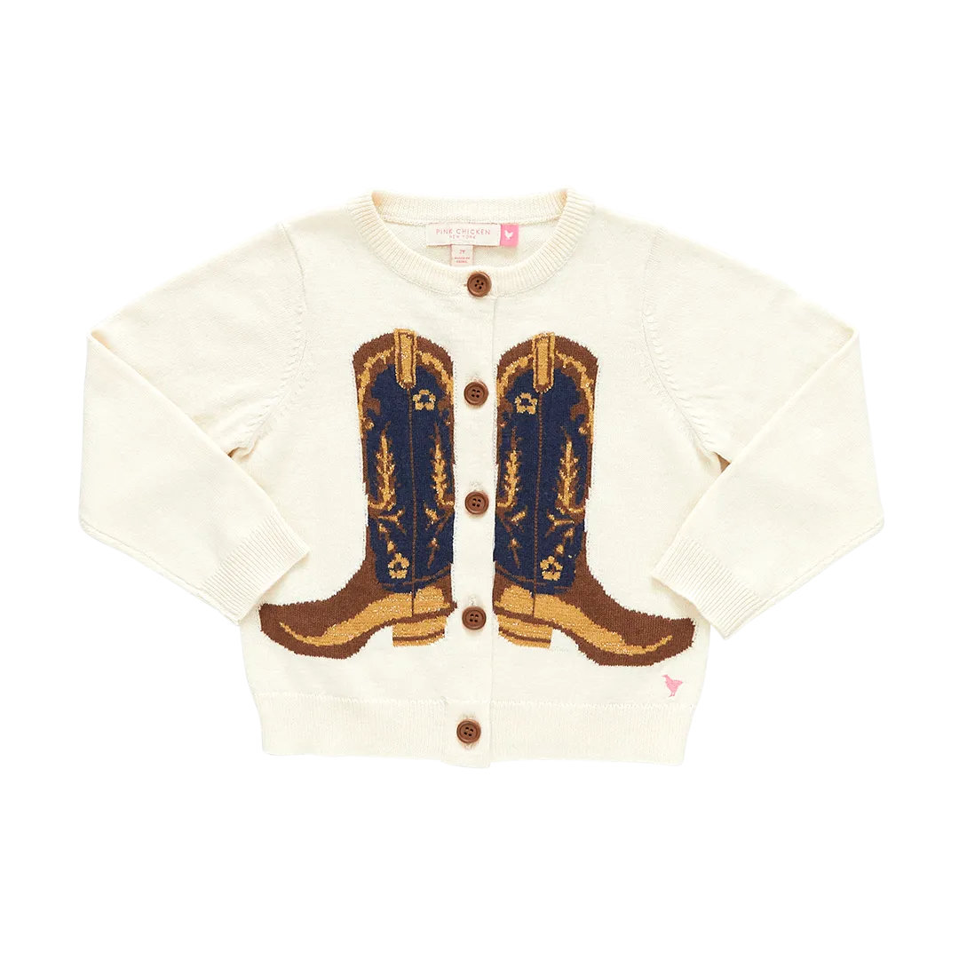 Girls Cowboy Boots Sweater - Cream
