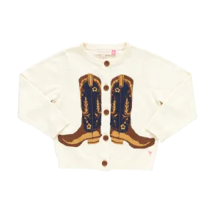 Girls Cowboy Boots Sweater - Cream