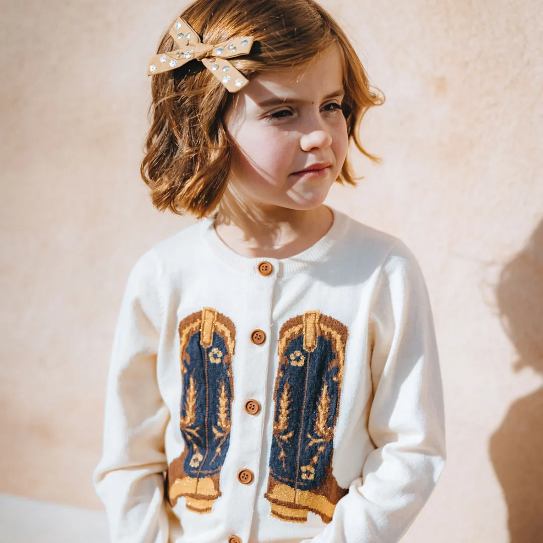 Girls Cowboy Boots Sweater - Cream