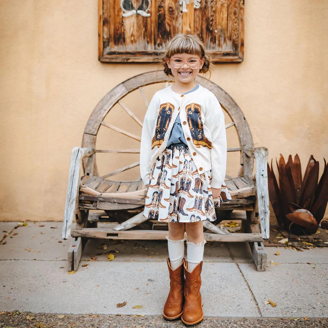 Girls Cowboy Boots Sweater - Cream