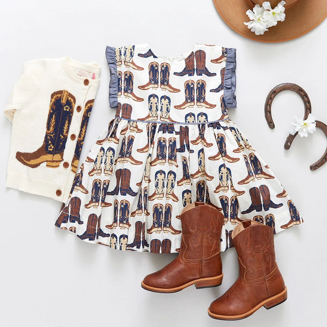Girls Cowboy Boots Sweater - Cream
