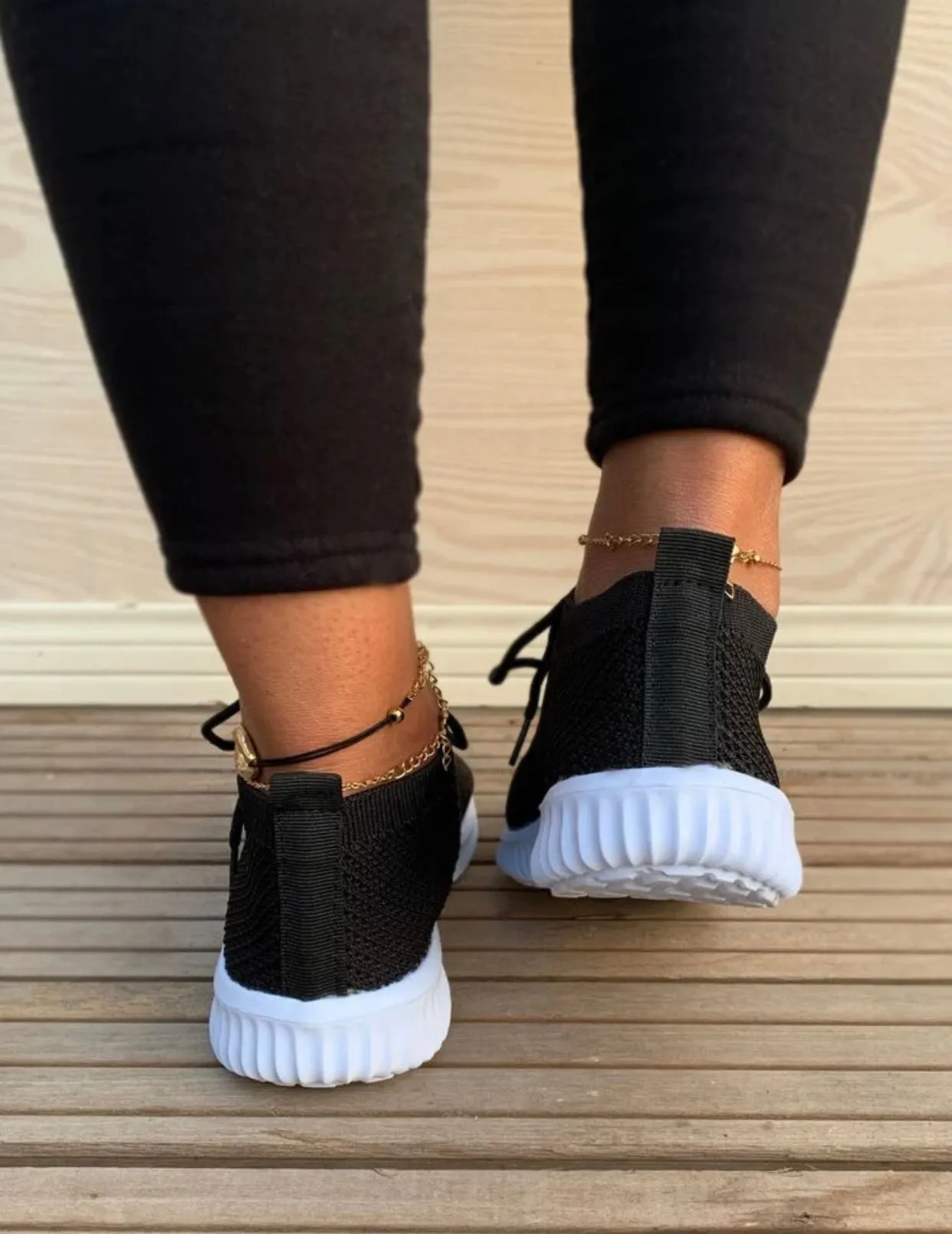 Lace up decor knit sneakers