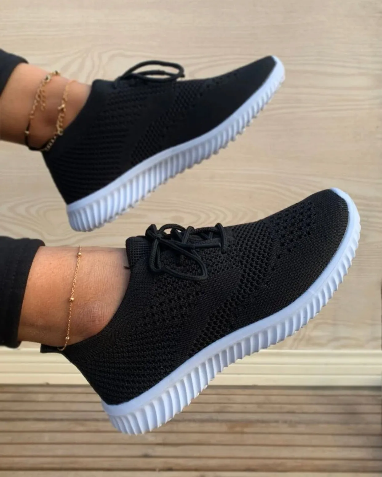 Lace up decor knit sneakers