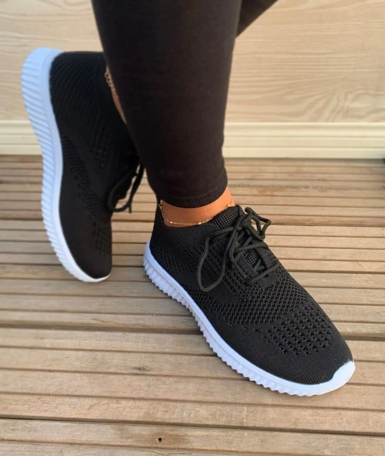 Lace up decor knit sneakers
