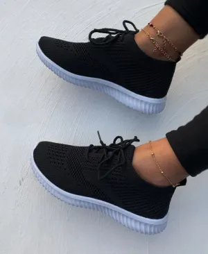 Lace up decor knit sneakers