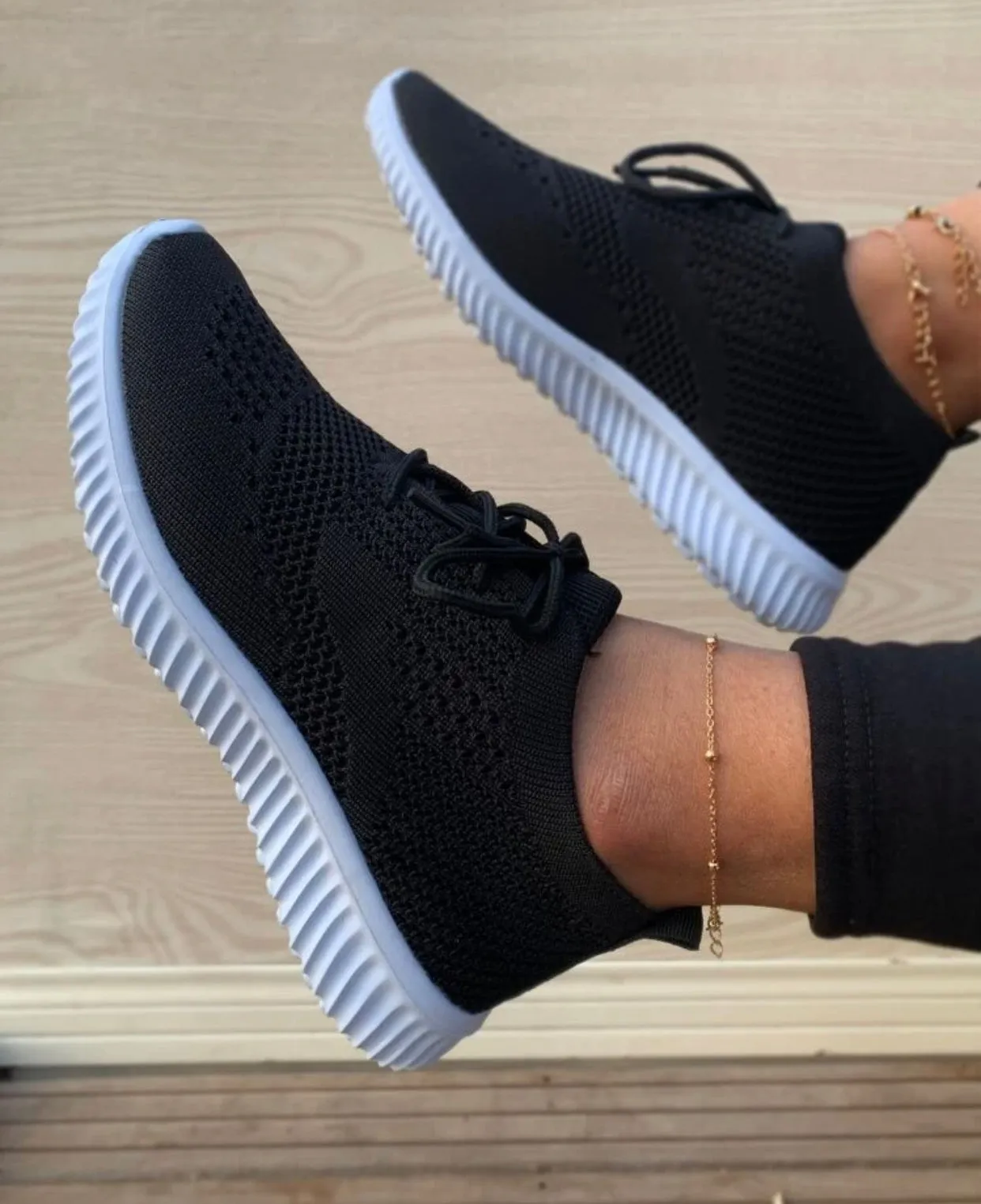 Lace up decor knit sneakers