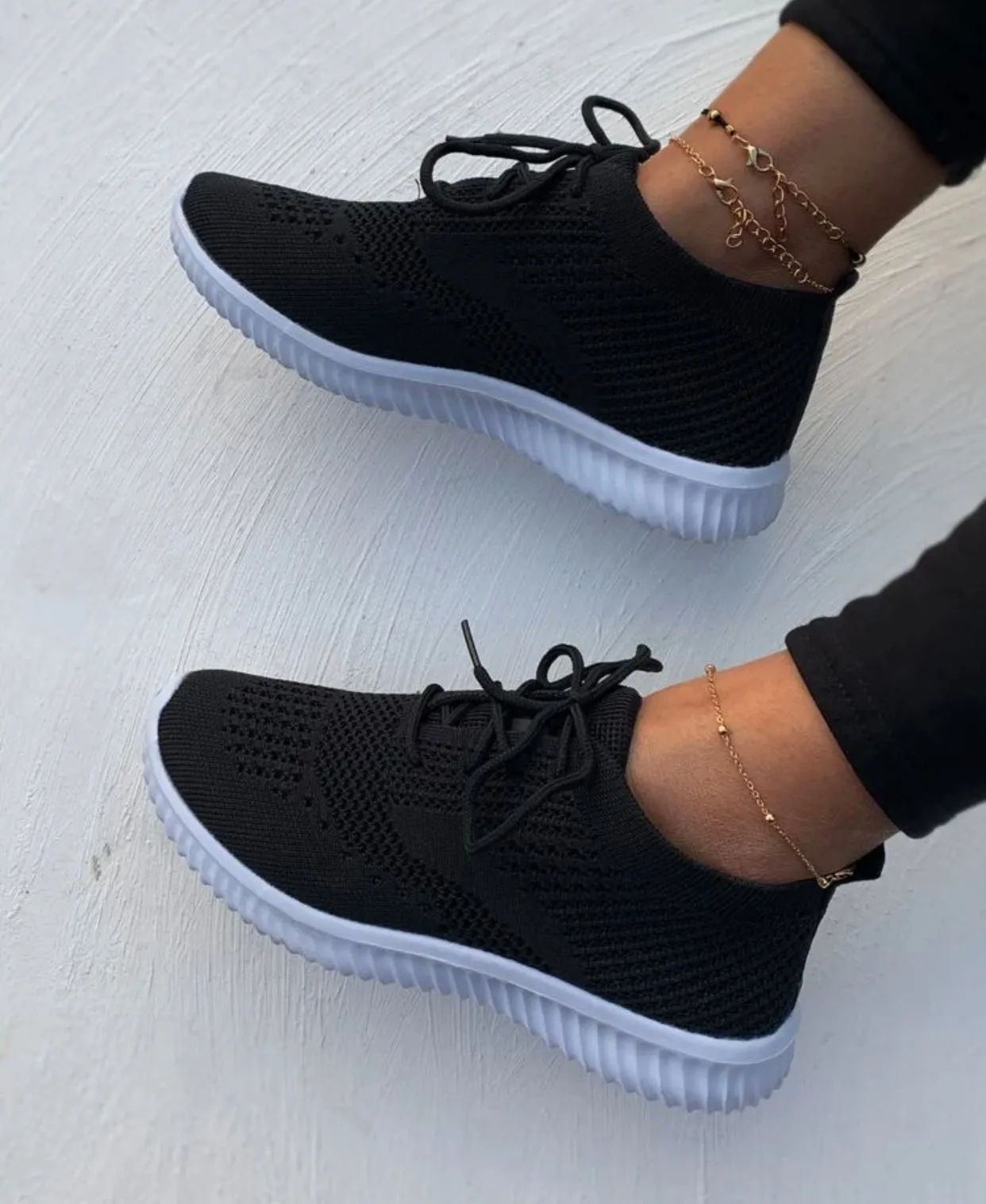 Lace up decor knit sneakers