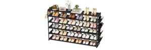 LUKYTOWER Long Shoe Rack 6 Tier Shoes Rack Organizer with Hook and Pocket, Stackable Shoe Storage Rack for Closet, Shoe Organizer Entryway Shoe Holder Shoe Shelf Stand Large Up to 42Pairs
