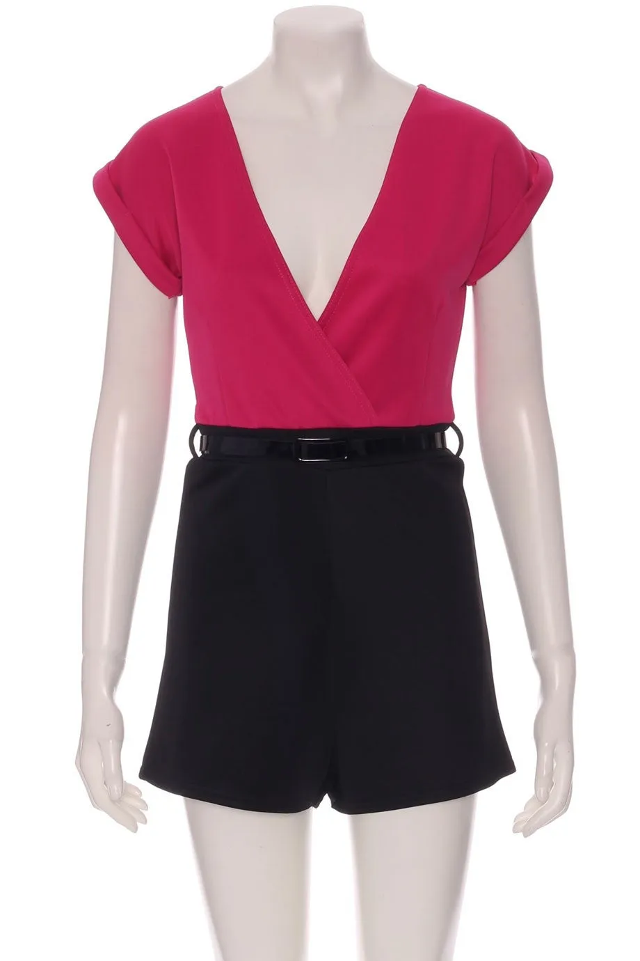 Macy Hot Pink Crossover Plunge Belted Playsuit
