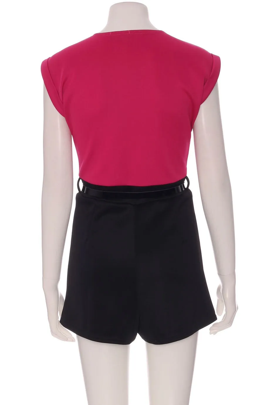 Macy Hot Pink Crossover Plunge Belted Playsuit