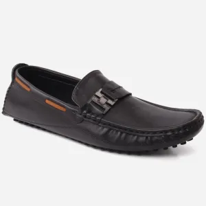 Men “OLIVER” Metallic Buckle Glossy Upper Casual Moc Toe  Loafer Shoes