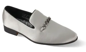 Mens Elegant Formal Silver Satin Textile Loafers Dress Shoes After Midnight 6978