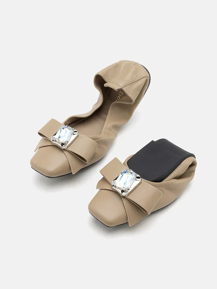 Noelle Diamante Bow Foldable Flats
