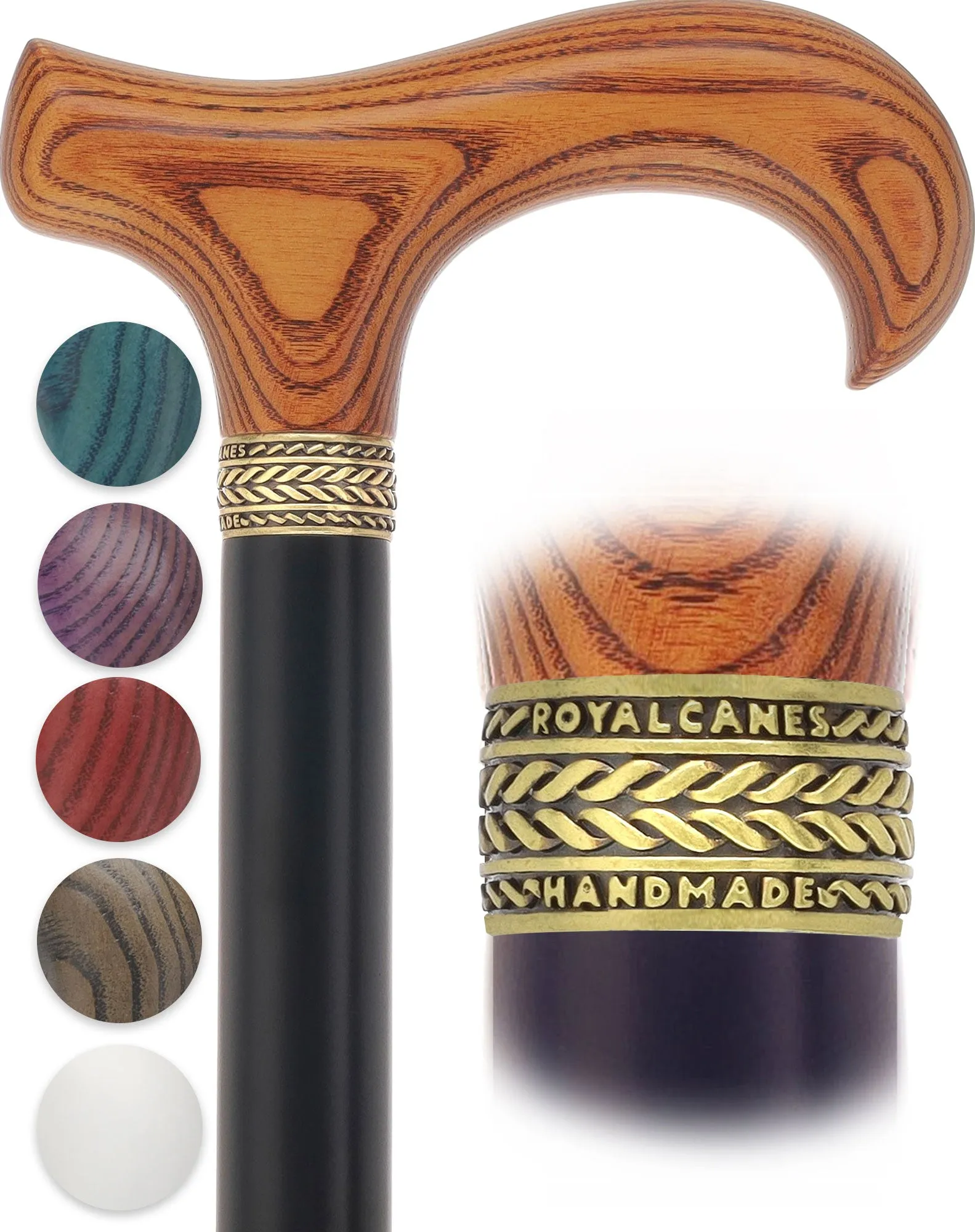 Royal Canes Classic Derby: Wood-Stained, Pewter Collar, 6 Color Options