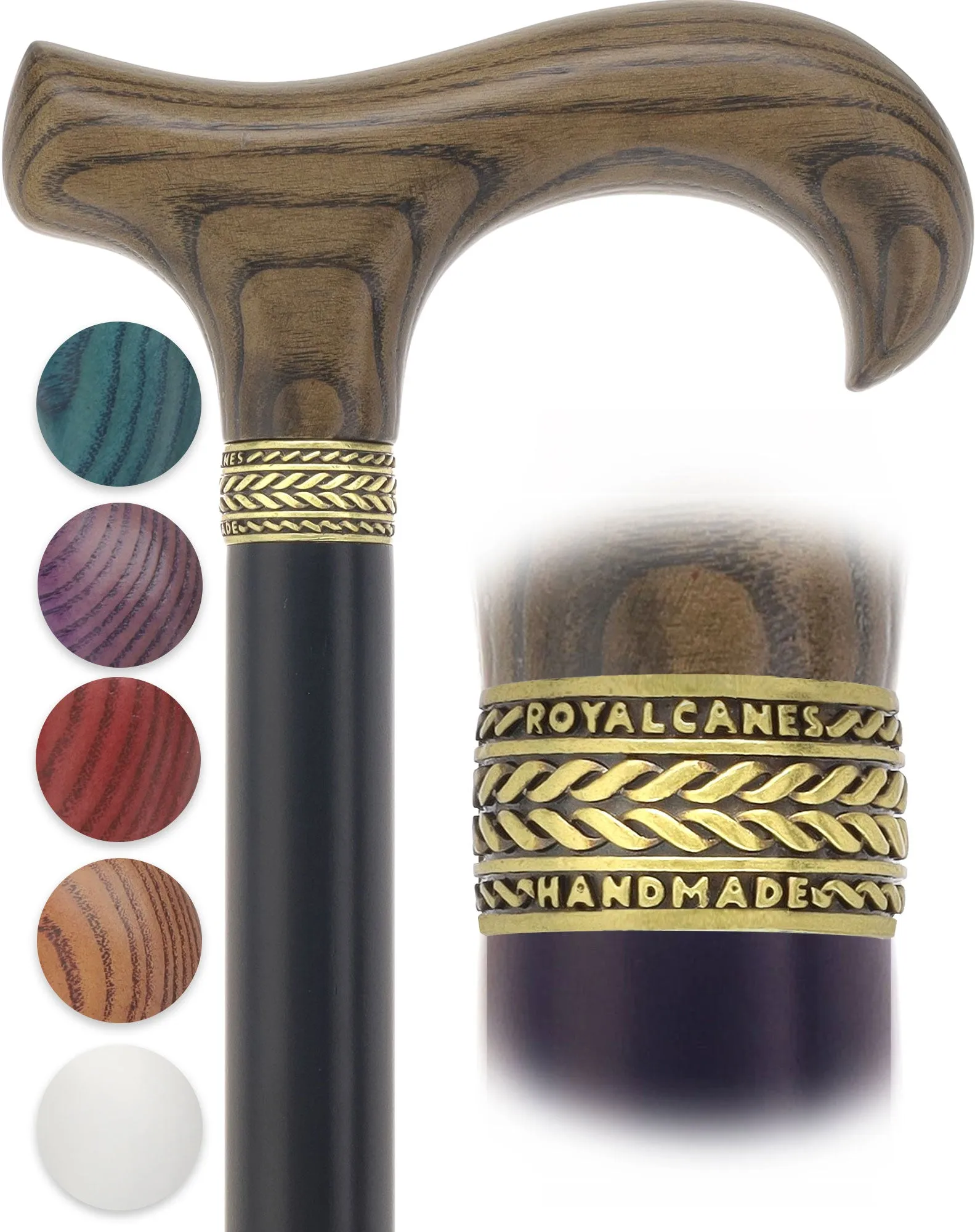 Royal Canes Classic Derby: Wood-Stained, Pewter Collar, 6 Color Options
