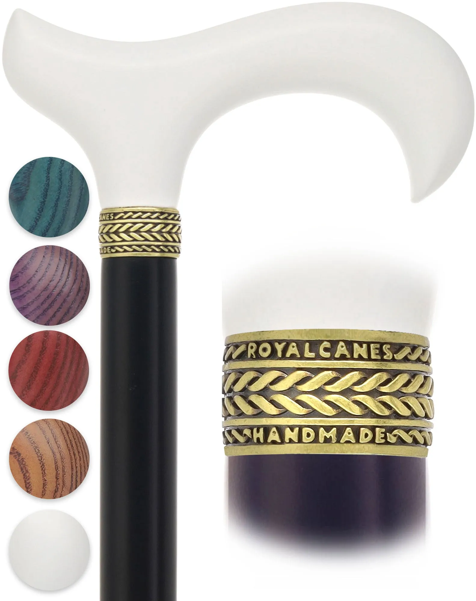 Royal Canes Classic Derby: Wood-Stained, Pewter Collar, 6 Color Options
