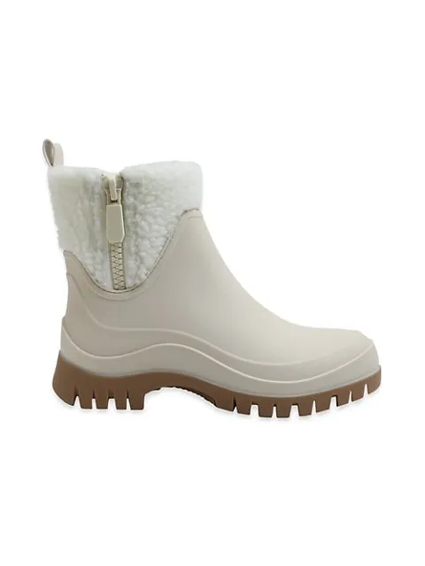 Sam Edelman Lenna Natural/Ivory Block Heel Rounded Toe Zip Fur Cuff Ankle Boots
