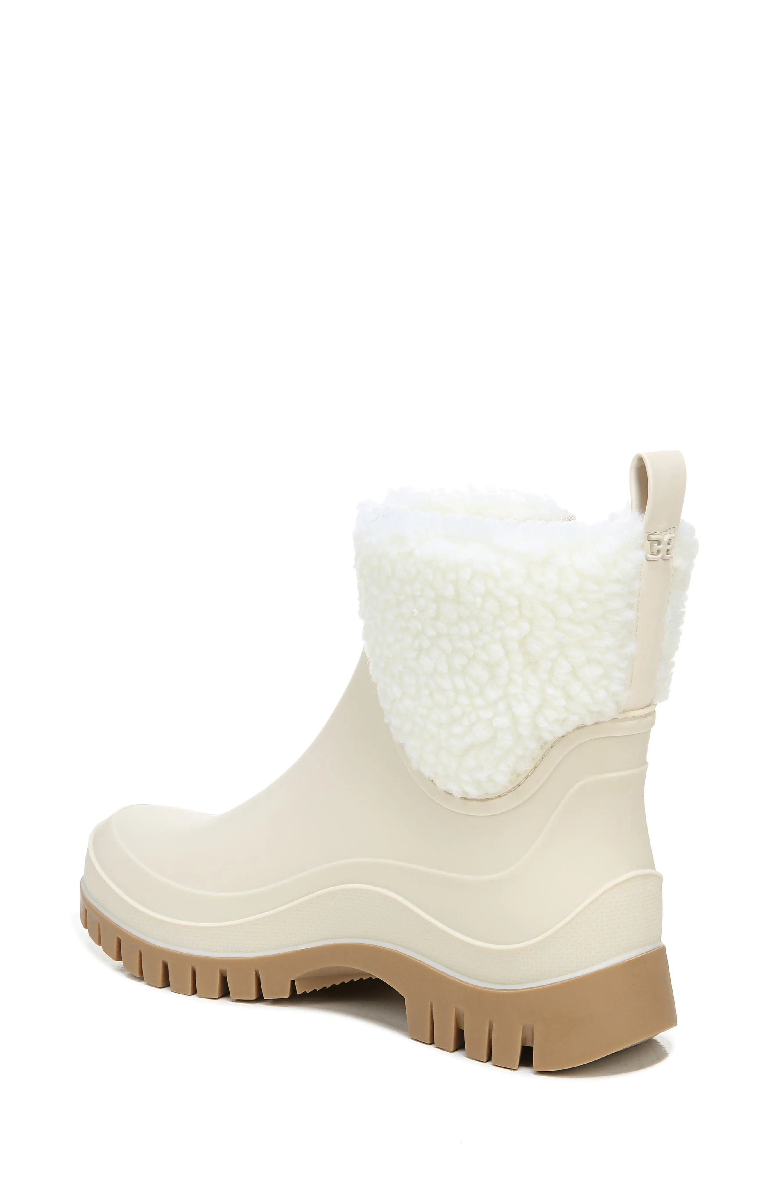 Sam Edelman Lenna Natural/Ivory Block Heel Rounded Toe Zip Fur Cuff Ankle Boots