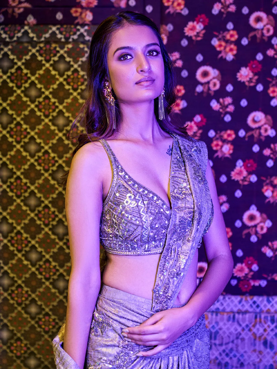 Striking Golden Brown Drape Saree