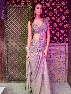 Striking Golden Brown Drape Saree