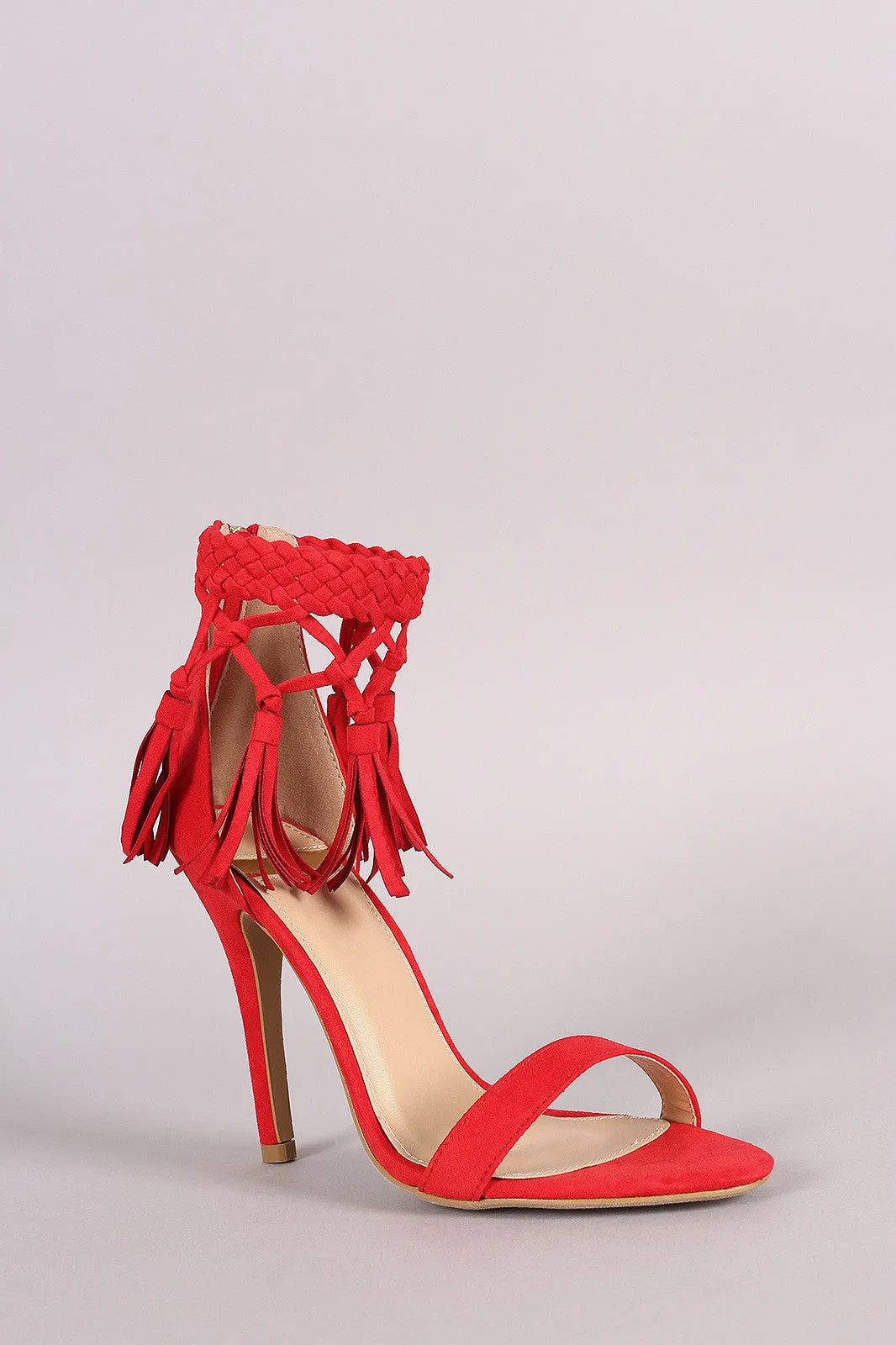 Suede Tassel Ankle Cuff Single Sole Heel