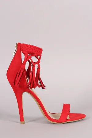 Suede Tassel Ankle Cuff Single Sole Heel