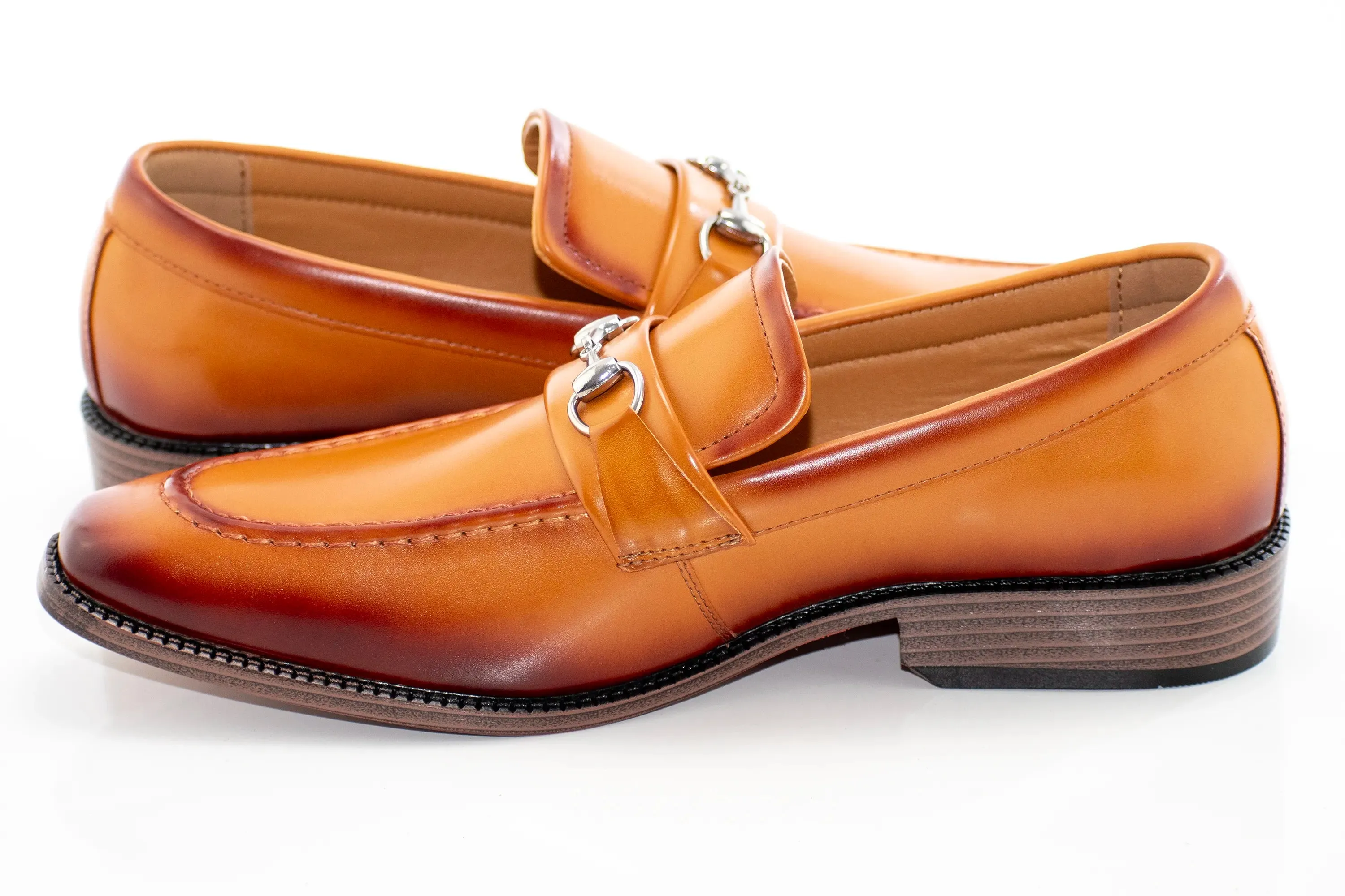 Tan and Burgundy Leather Snaffle-Bit Loafer